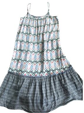 Southern Tide White Sleeveless Dress with Blue, Pink & Coral Ikat Print-Small